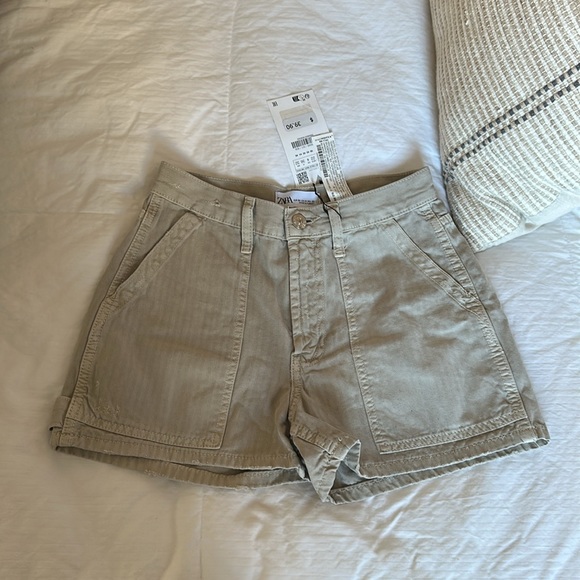 Zara trf high rise waist cargo shorts stone taupe gray 0 25 6688/001 - Picture 7 of 11